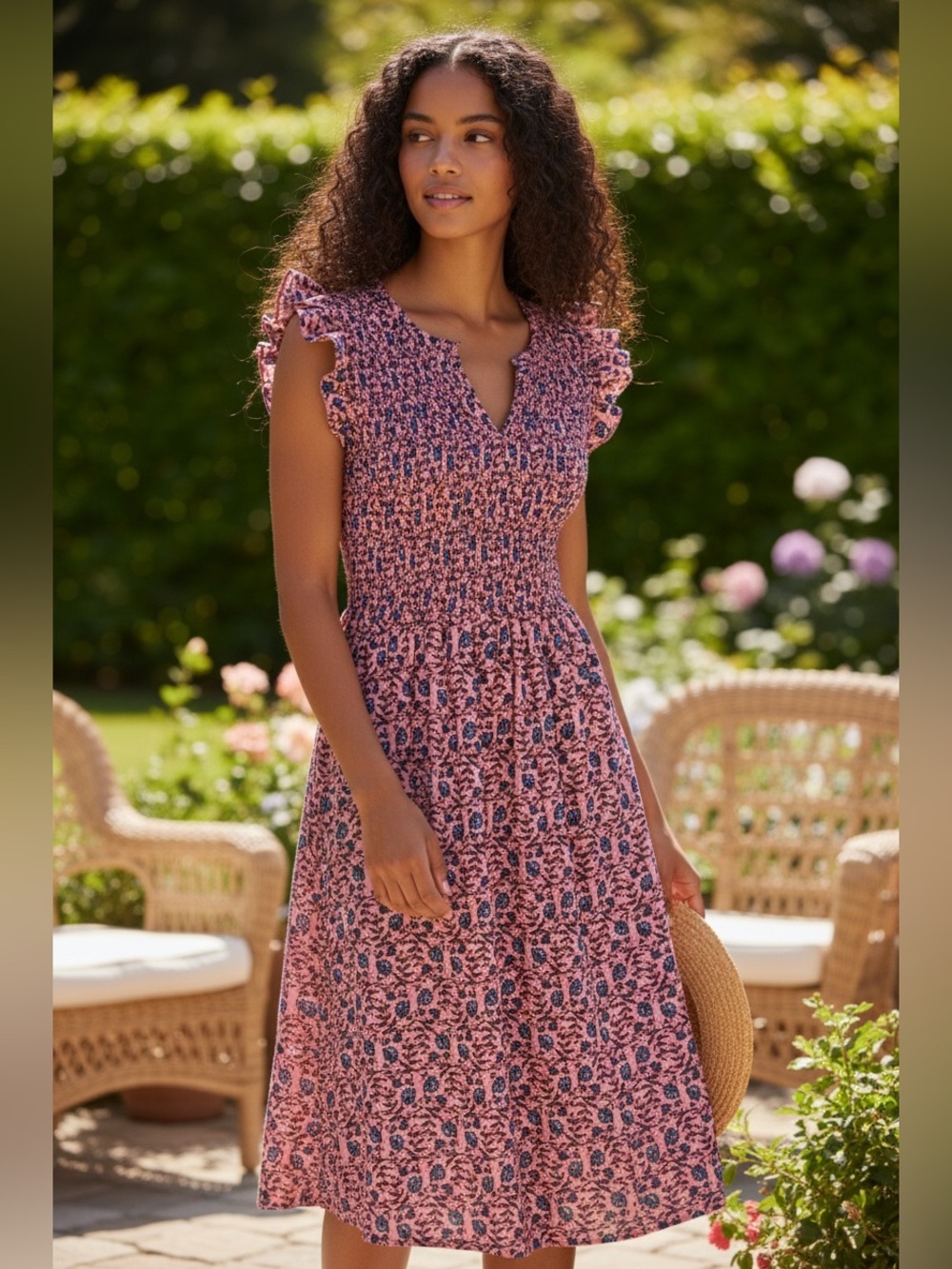 J. Crew Pink and Navy Floral Midi Dress